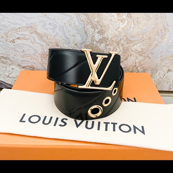 Louis Vuitton Initiales Wide Gold Detail Black Leather Waist Belt - Picture 2 of 13